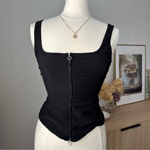 Black Suiting Bustier Vest with Zipper